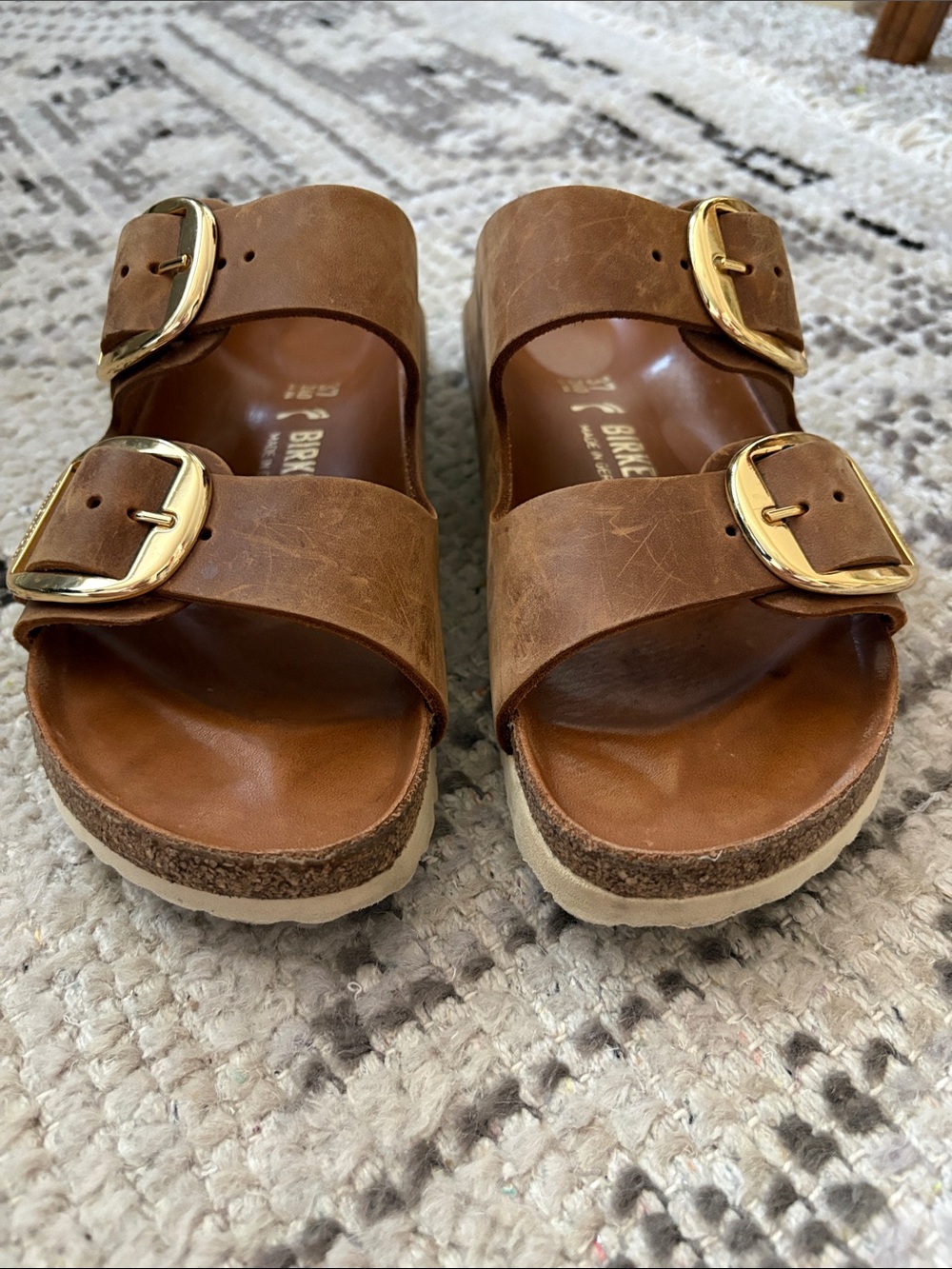Birkenstock Arizona Slide Sandals Big Buckle Brown Leather Size 37 Narrow US 6 - Picture 2 of 5